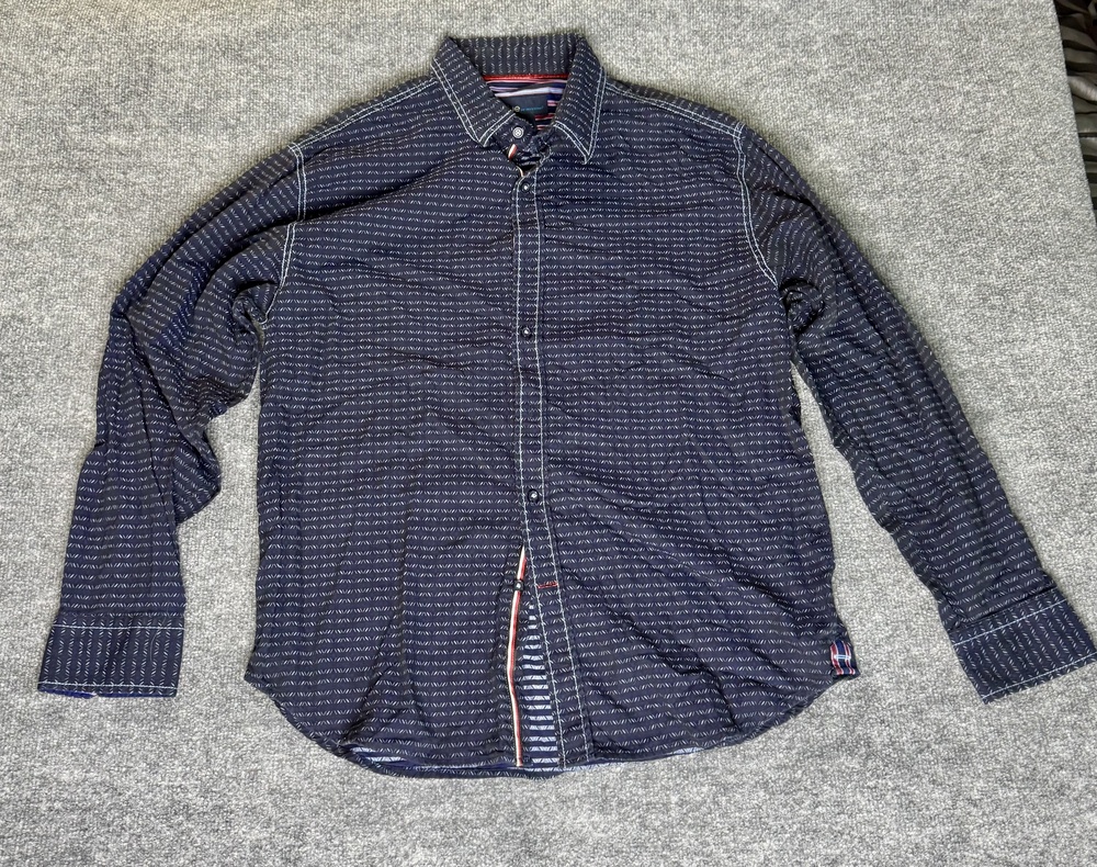 Blue PRONTO UOMO Shirt Mens XL Blue Geometric Long Sleeve Button Down Casual